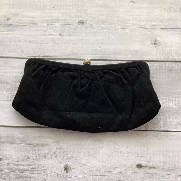 Black Fabric Formal Evening Clutch Purse‎ Bag Rhinestone Snap Closure - Picture 1 of 11